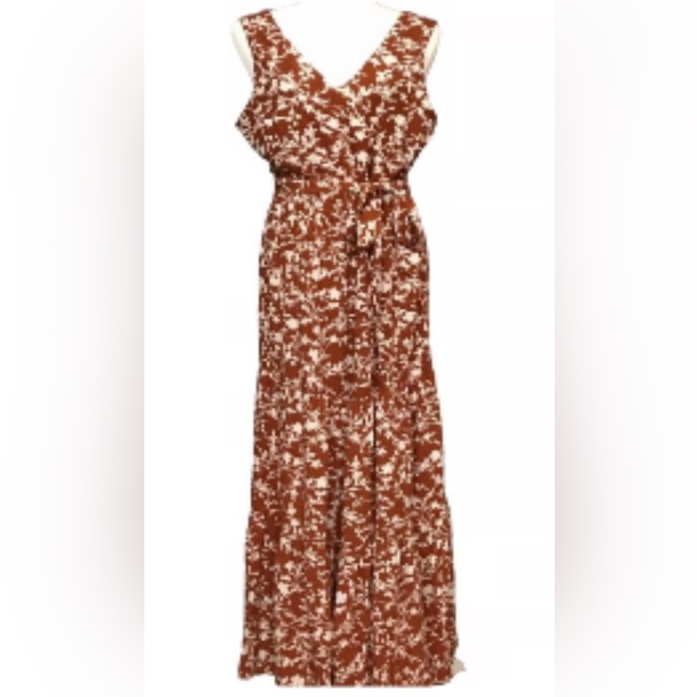 Cynthia Rowley Rust and White Floral V-Neck Maxi Dress